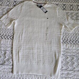 Tommy Hilfiger Ecru Cable Knit Short Sleeve Summer Sweater Size S NWT